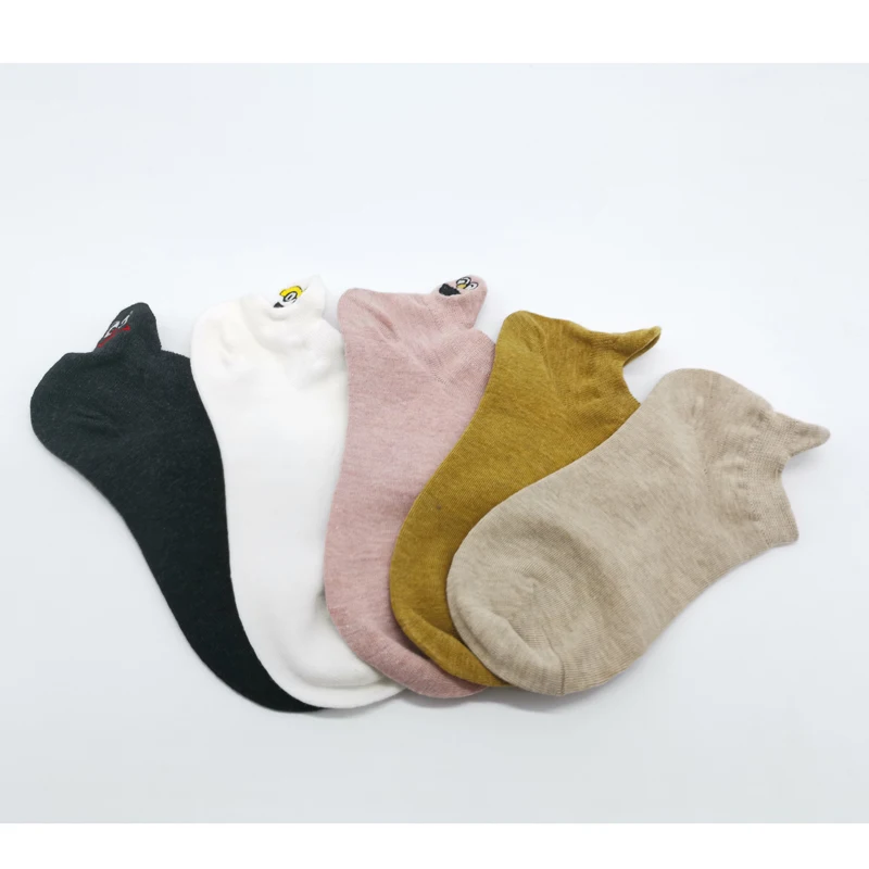 5 Pairs 5 пар/упак. каваи вышитые выразительные женские носки счастливые модные короткие забавные носки женские хлопковые летние яркие цвета - Цвет: 5 Pairs