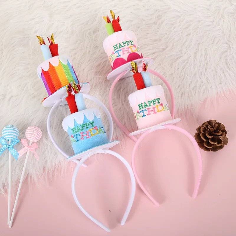 

1pc Happy Birthday Hat Creative Cake Candle Headband Props Kids Headwear Birthday Party Favor Headdress Supplies