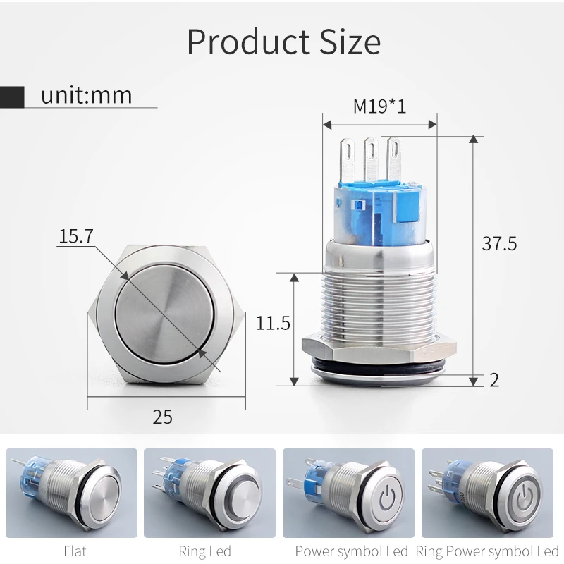 Горячая распродажа! 16 мм IP67 водонепроницаемый 2NO2NC металлический pulsante luminoso 12V led