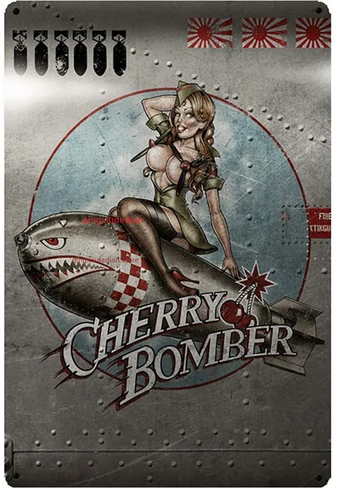 Free Pintree оригинальный ретро-дизайн Вишневый бомбардировщик жестяные металлические знаки настенное искусство | Толстая жестяная печать плакатов настенное украшение Free Pintree оригинальный ретро-дизайн Вишневый бомбардировщик жестяные металлические знаки настенное искусство | Толстая жестяная печать плакатов настенное украшение