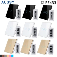 rf touch switch wireless remote control effective distance 20m tempered glass panel eu standard 123gang home wall light switch