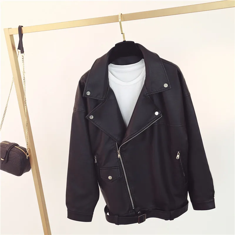 ZQLZ Faux Leather Jacket Women Autumn Spring Pink Streetwear Pu Coat Female Loose Biker Motorcycle Black Leather Coats Femme