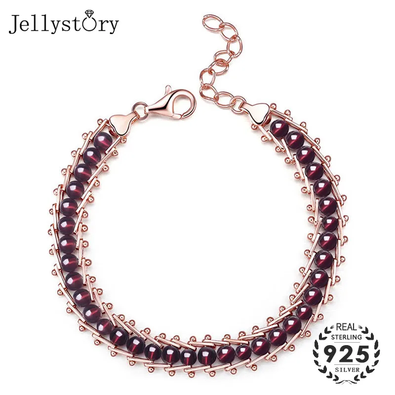 Роскошные браслеты Jellystory из 100% настоящего серебра 925 пробы с гранатом Изящные
