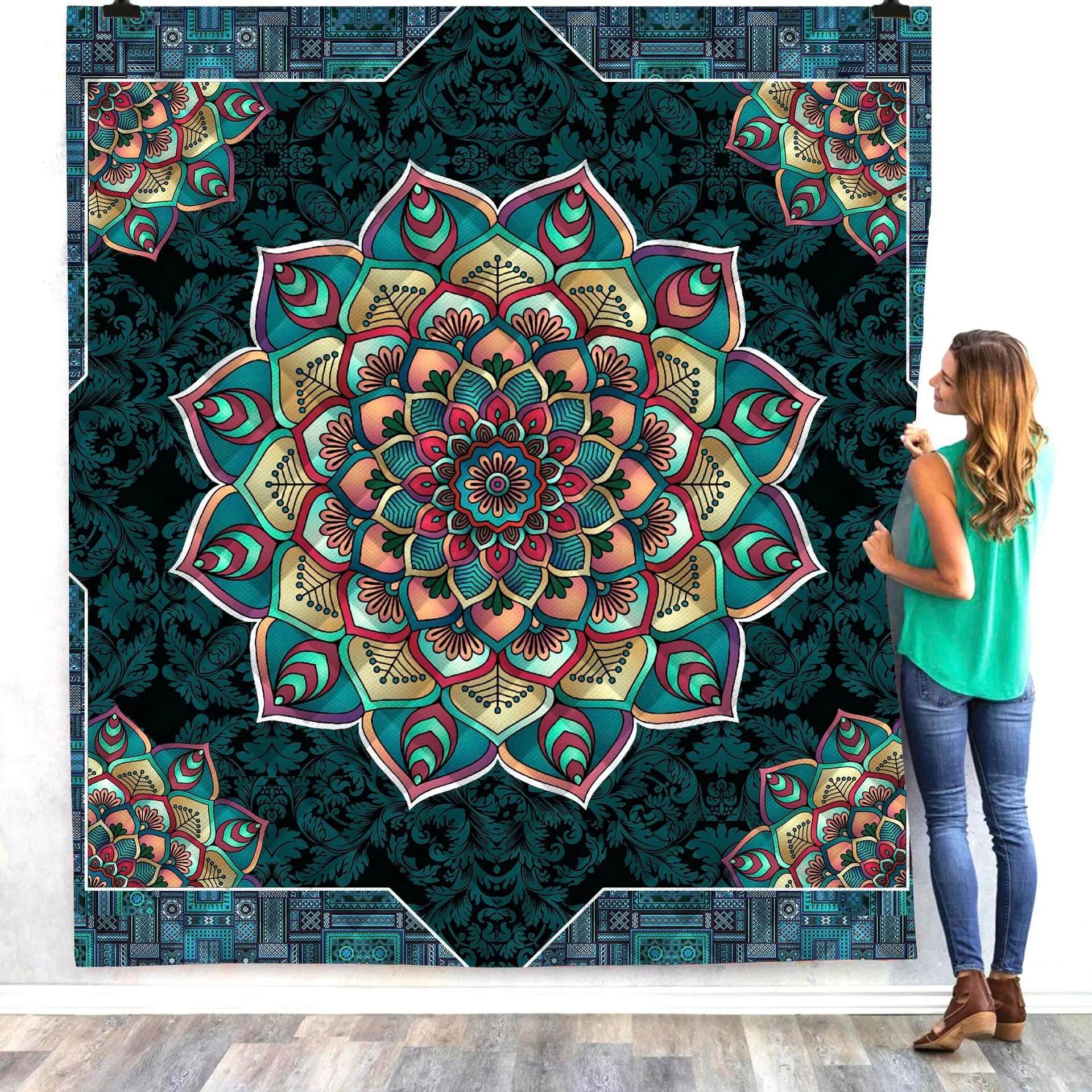 

Bohemian style psychedel 3D Quilt Blanket For Kids Adults Bedding Throw Soft Warm Thin Office Blanket With Cotton Quilt style-3