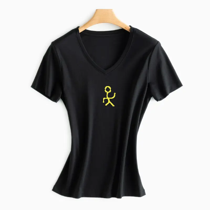 

New Europe and America high quality soft leisure ventilation pure cotton women's Short Sleeve T-Shirt