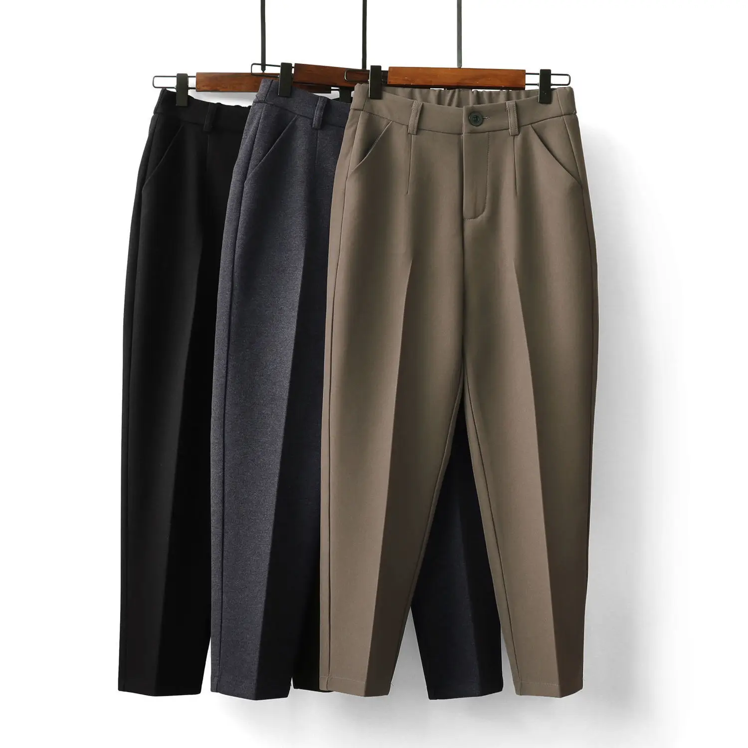 

Women 2022 Autumn and Winter Casual Pants Female Suits High Waisted Trousers Ladies Elegant Zipper Fly Pockets Long Pants A40