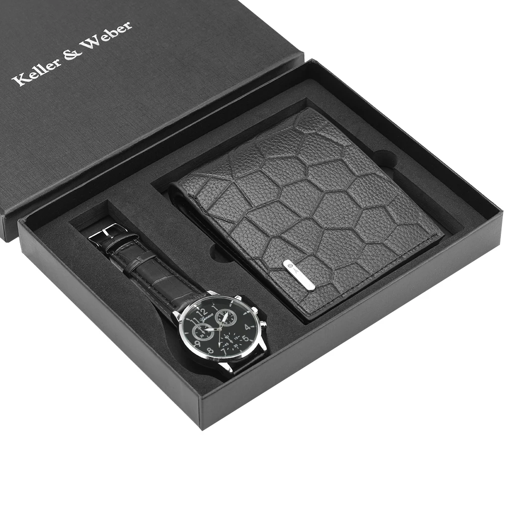 Уникальные мужские кварцевые часы кошелек из натуральной кожи подарочный набор