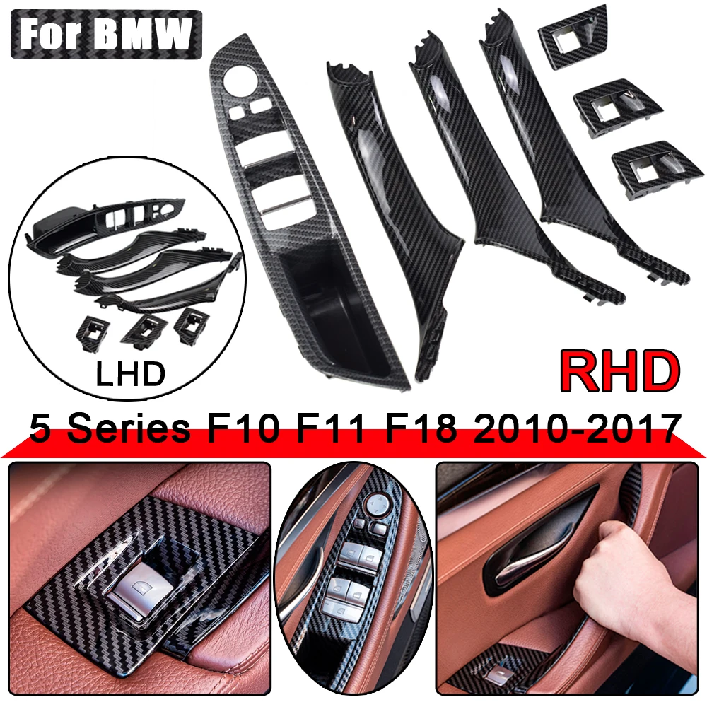 Carbon Fiber RHD LHD Car Interior Door Handle Fit For BMW 5 series F10 F11 520d 525d 530d 535i Inner Panel Pull Trim Cover | Автомобили и