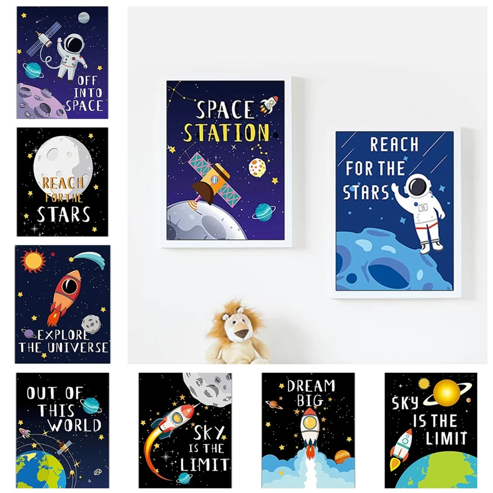 С изображением космонавта по шелку Вселенная планета разведки постер Home Decor Wall Art