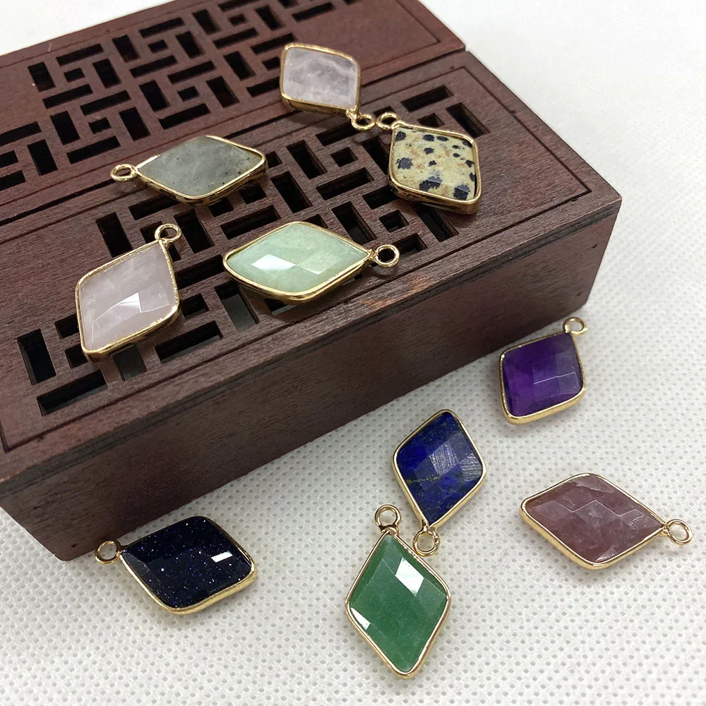 

2 Pieces of Natural Stone Pendant Color Diamond Shape Single Hole Suitable for DIY Making Trendy Fashion Necklace Accessories
