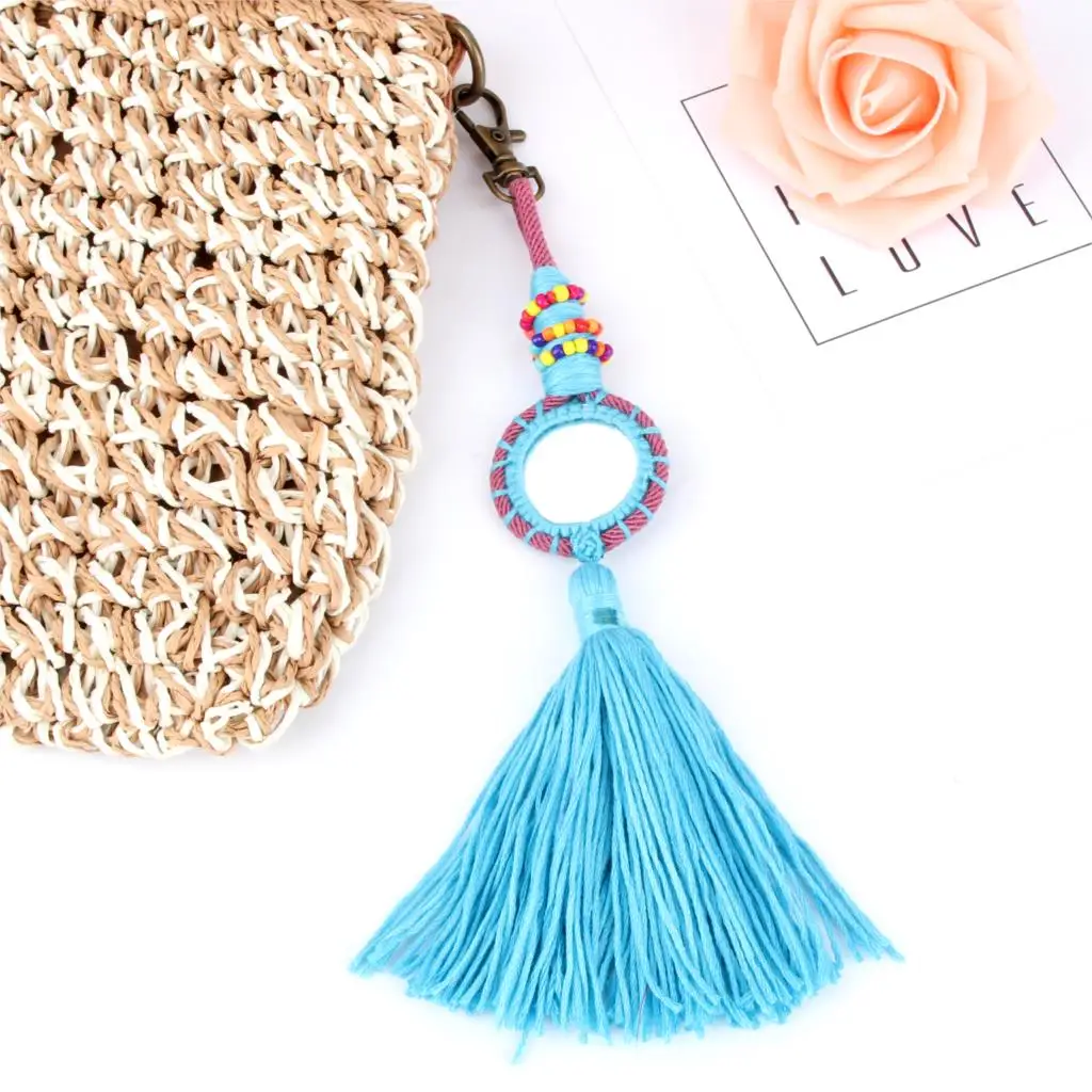 1Pc New Arrival Long Tassels Charms With Mirror Keychain Handmade Girl Strawbag Gift Setting Jewelry Wholesale E2711/E2712 | Украшения и