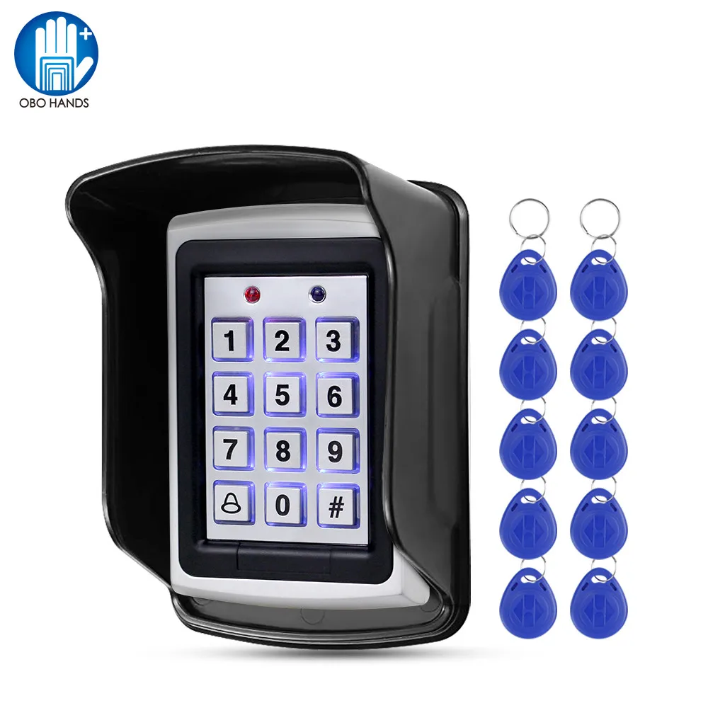 RFID Metal 125KHz Access Control Keypad Standalone Access Controller with Waterproof Cover Case+10pcs EM4100 Keychains