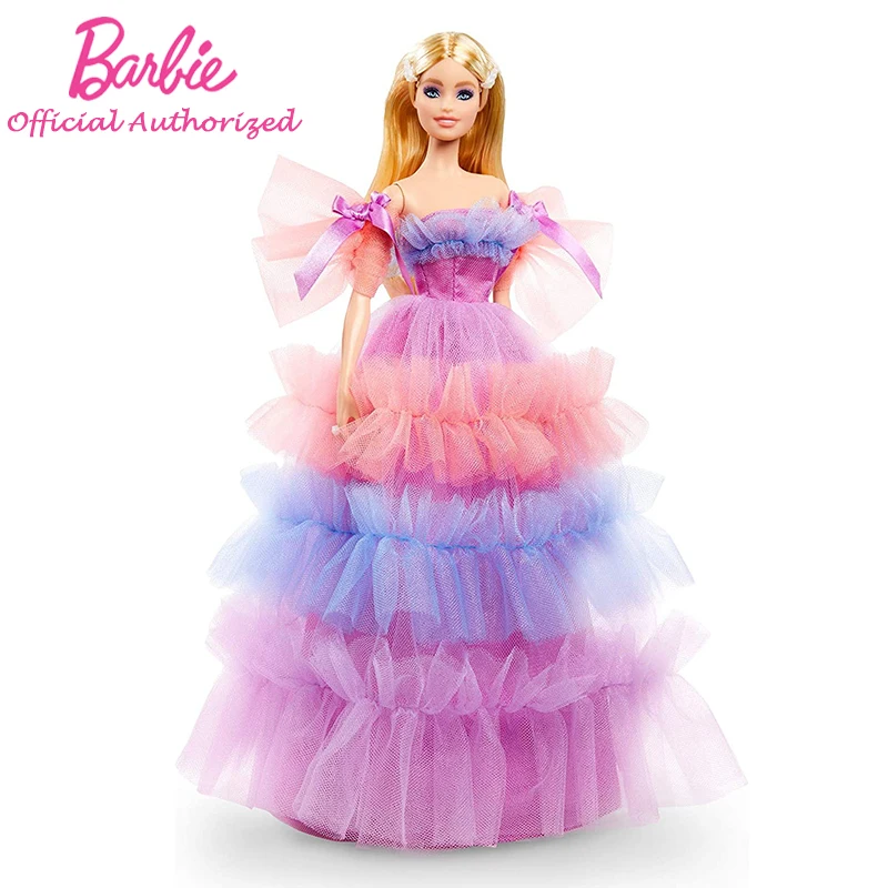 

Barbie Girl Birthday Whishes Signature Collection Doll With Beautiful Skirt Rainbow Dress GTJ85 Kids Surprise Toy For Children