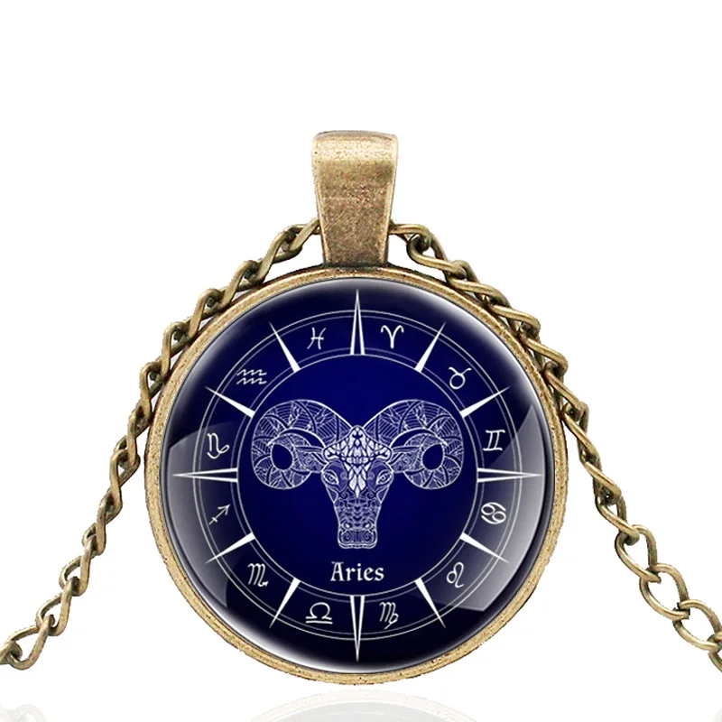 

Cool Twelve Constellations Aries Design Glass Dome Fashion Pendant Necklace Men Women Jewelry Accessories Gifts