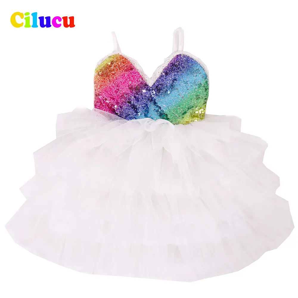 Toddler Girl Sequin Dress Kids Tutu Sling Summer White Flower 4t Pageant Wedding Bridesmaid for Girls Rose Gold | Детская одежда и
