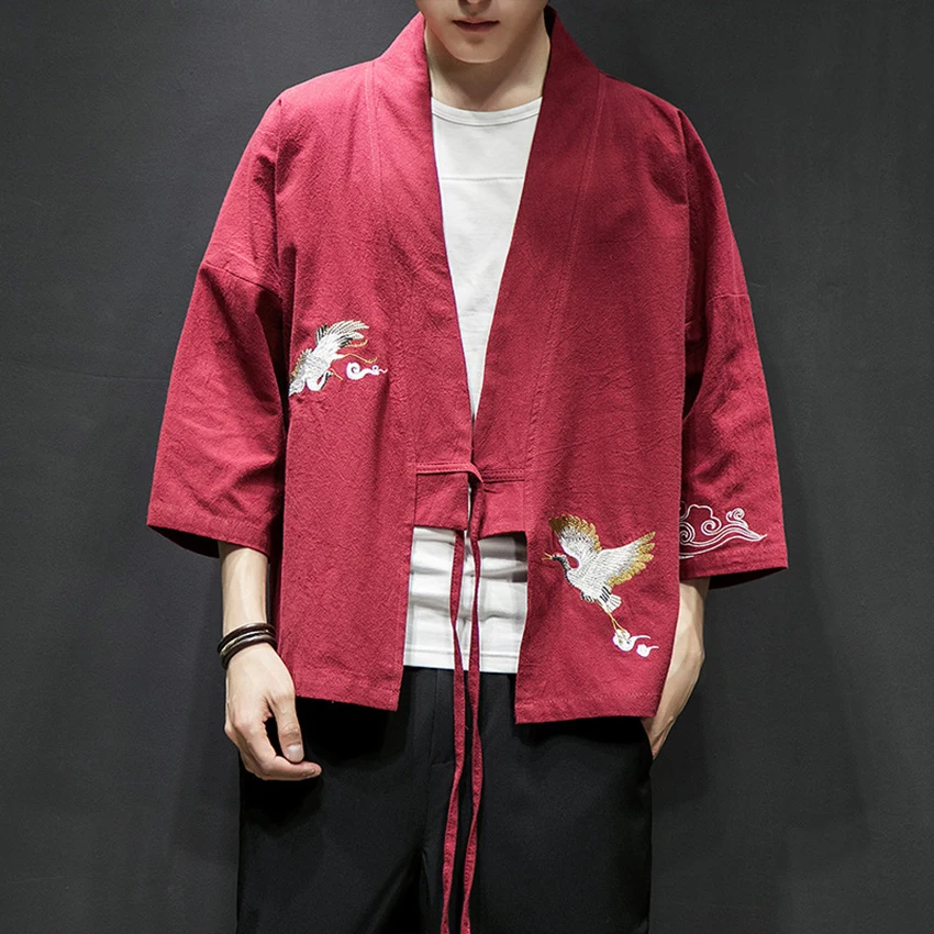 Haori Crane вышивка новости японский стиль азиатская одежда винтажная традиционная одежда для мужчин и женщин плюс размер Самурай