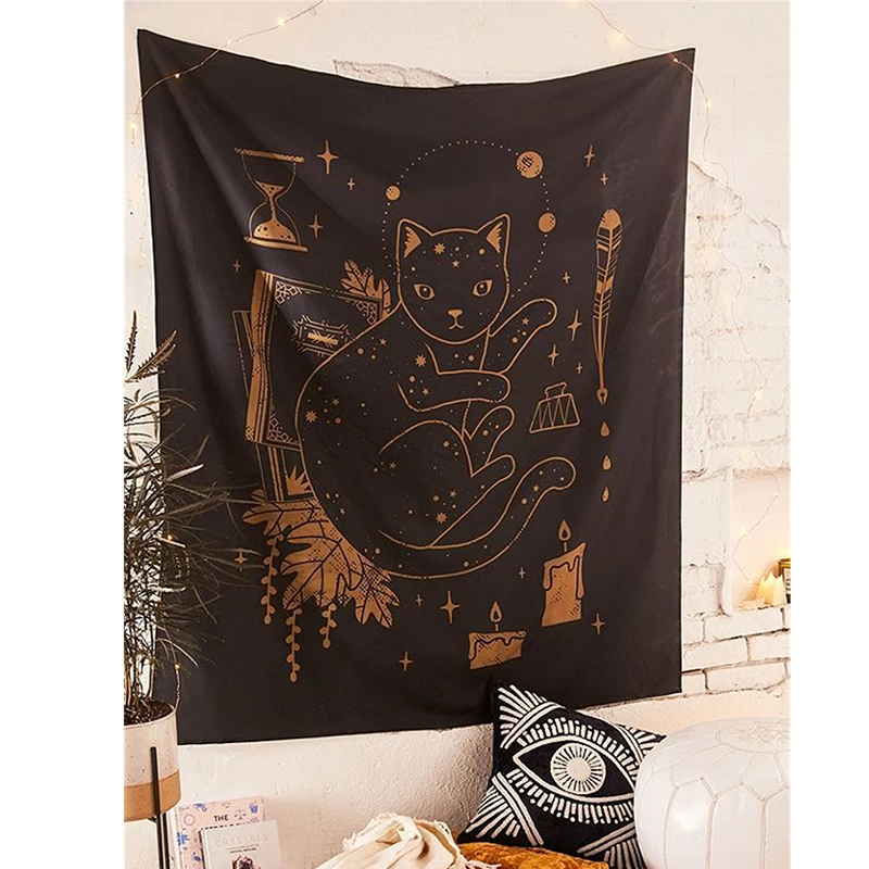 Кофейный гобелен Tarot настенный с рисунком винного кота Ведьмак мандала ткань в