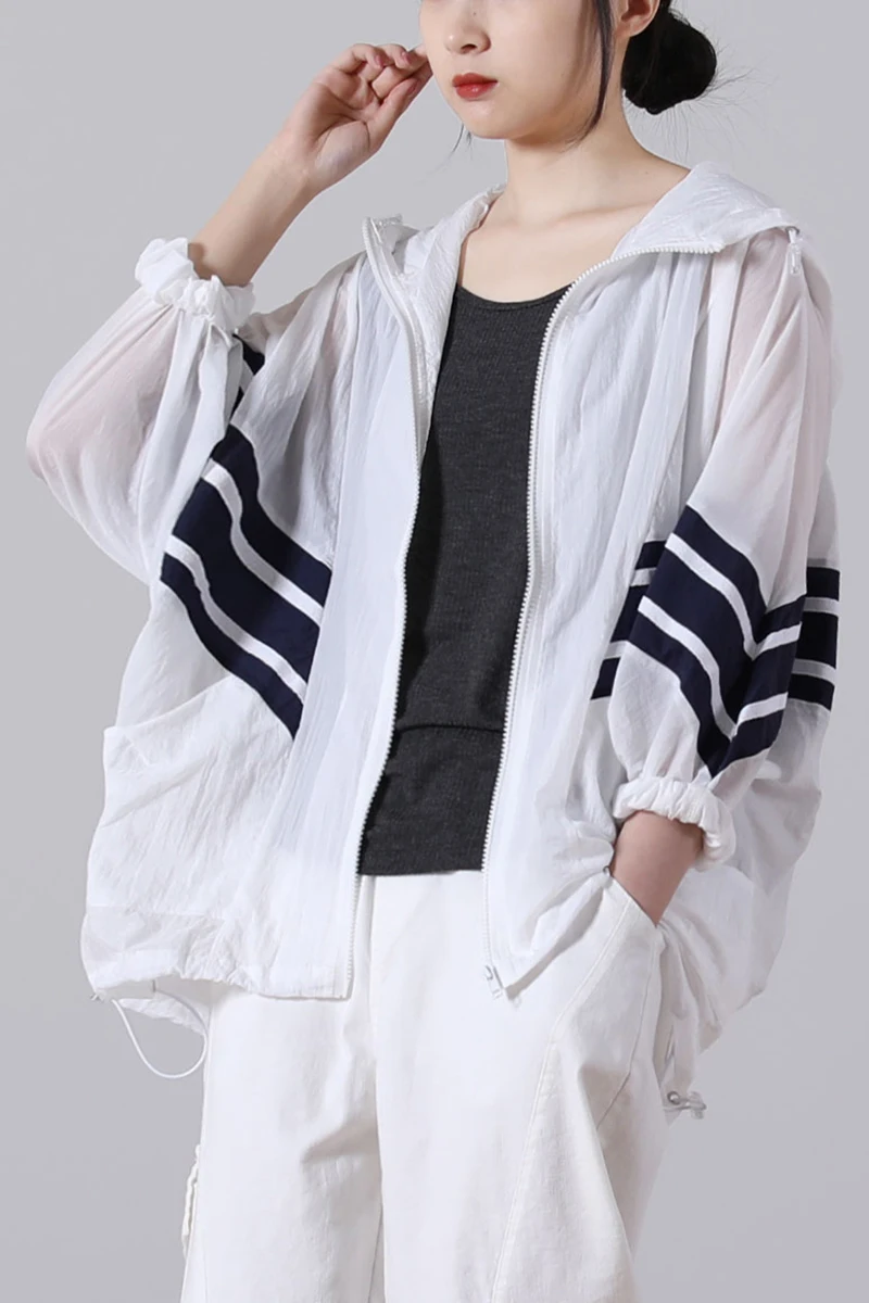 

IEQJ 2021 new summer fashion women clothes hoodies striped zippers full sleeves hoodies sweatshirt female loose top WR