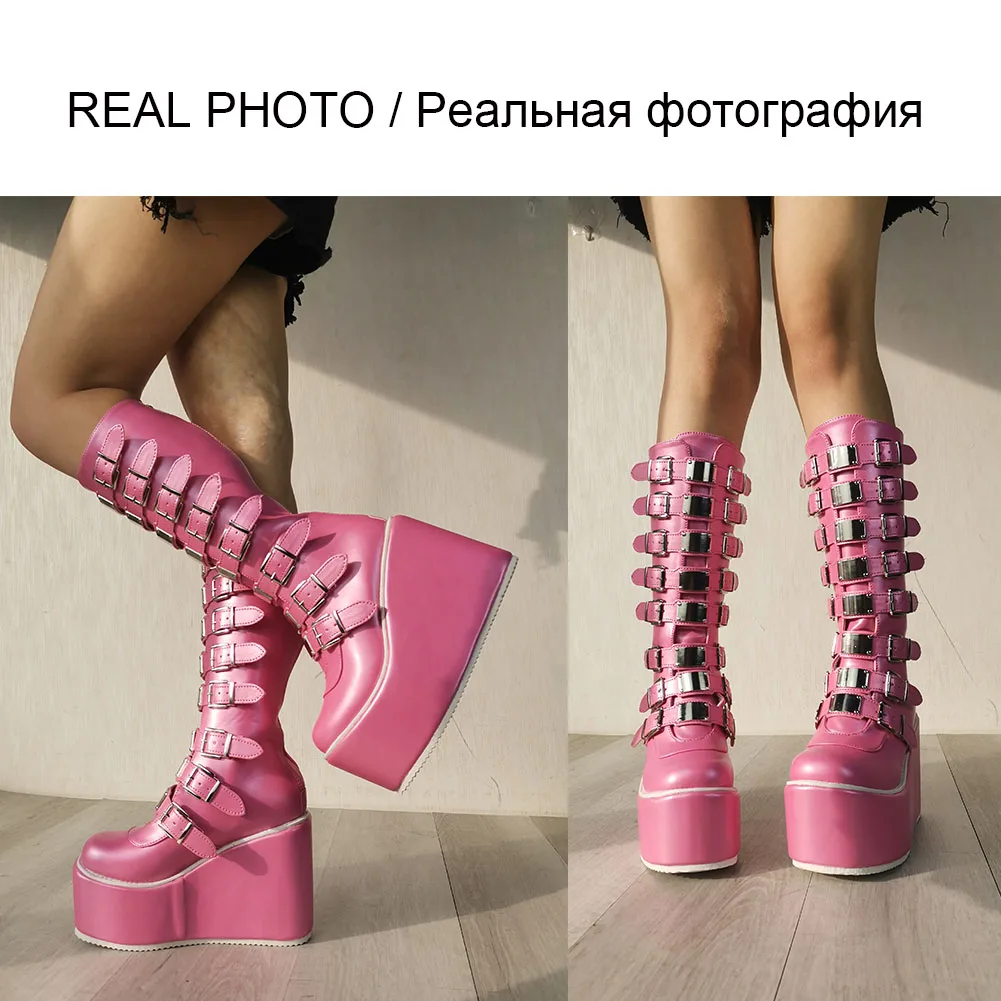 Big Size 43 woman boot Brand Punk Goth Platform Motorcyle Wedges Women's Boots Zip Buckle Trendy Luxury Cosplay Fashion Shoes