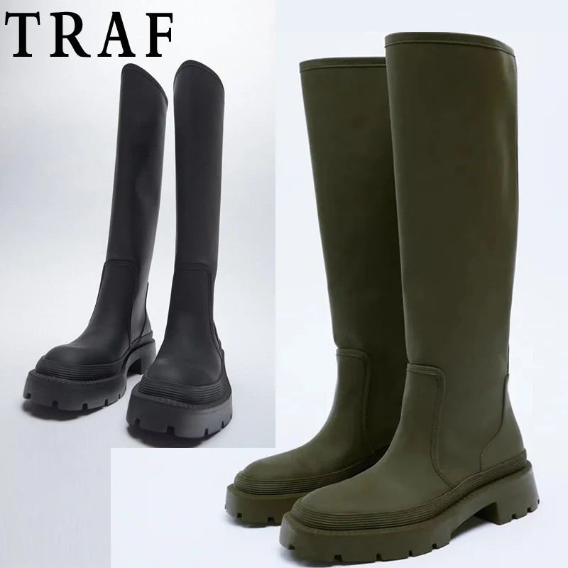 

Сапоги женские зимние резиновые на платформе, до колена, на плоской подошве