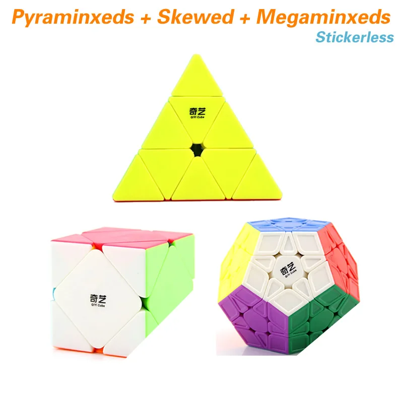 3 Cubes-Stickerless QiYi Pyraminxeds Megaminxeds SQ-1 Mastermorphix 3x3x3 магический куб, квадрат 1 Skewbes Pyramid speed Cube Пазлы игрушки подарок - Цвет: 3 Cubes-Stickerless