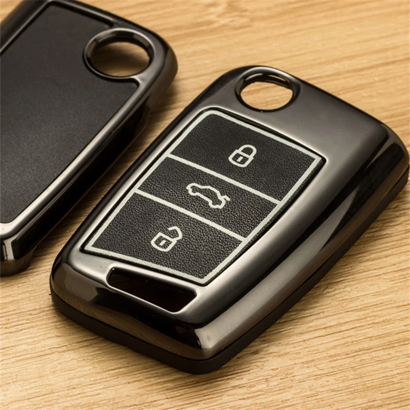 

LUNASBORE For Volkswagen VW Golf 7 Mk7 For Skoda Octavia A7 Luminous Alloy+Leather Car Key Protective Case Cover Shell Holder