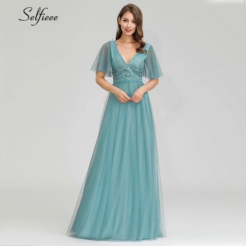 Женское вечернее платье трапеция элегантное Голубое Платье макси с оборками на