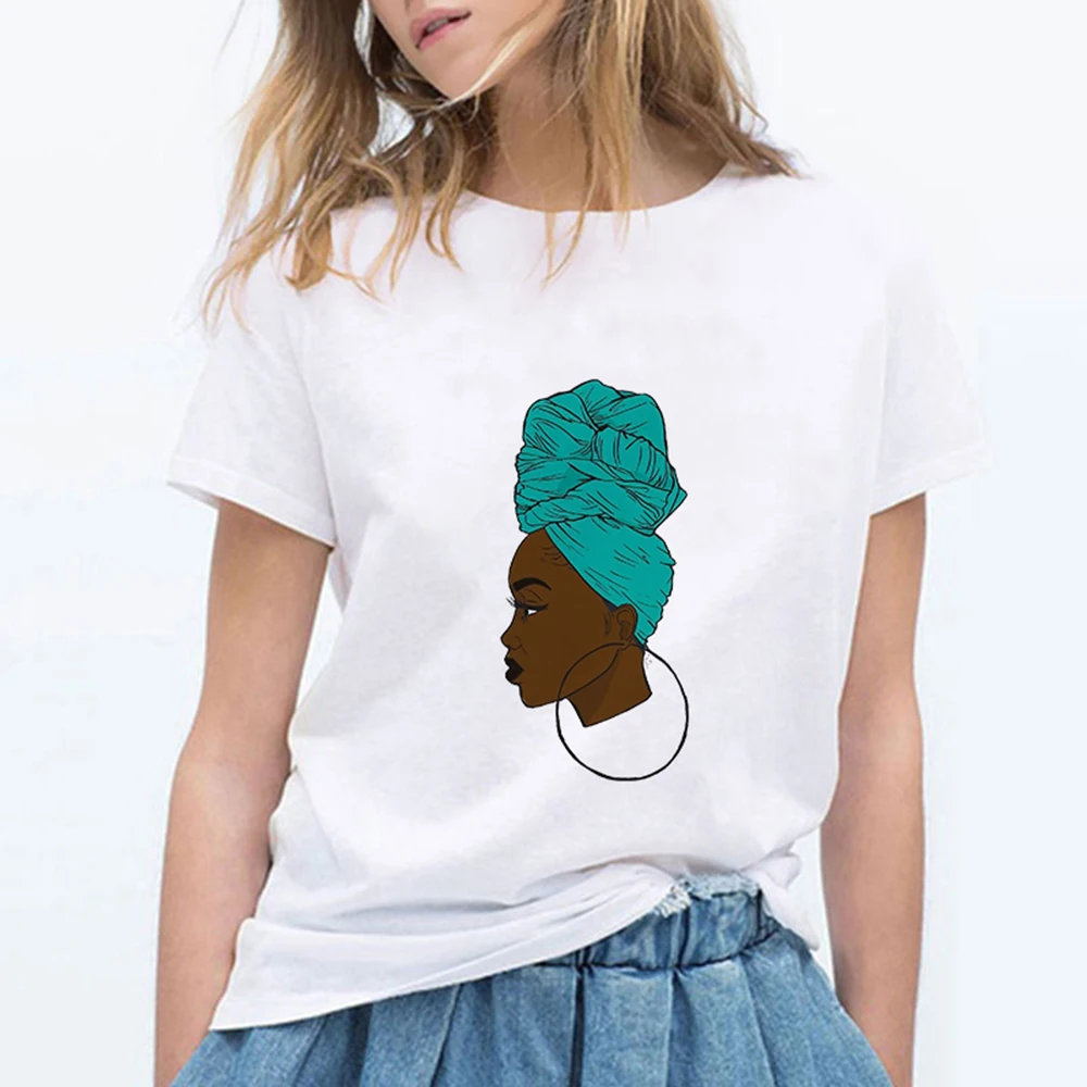 

Summer Graphic Melanin Black Girl T Shirt Women O-Neck Short Sleeve Fun Ulzzang Plus Size