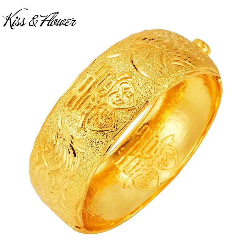 

KISS&FLOWER BR204 Fine Jewelry Wholesale Fashion Woman Bride Birthday Wedding Gift Vintage Phoenix XI 24KT Gold Bracelet Bangle