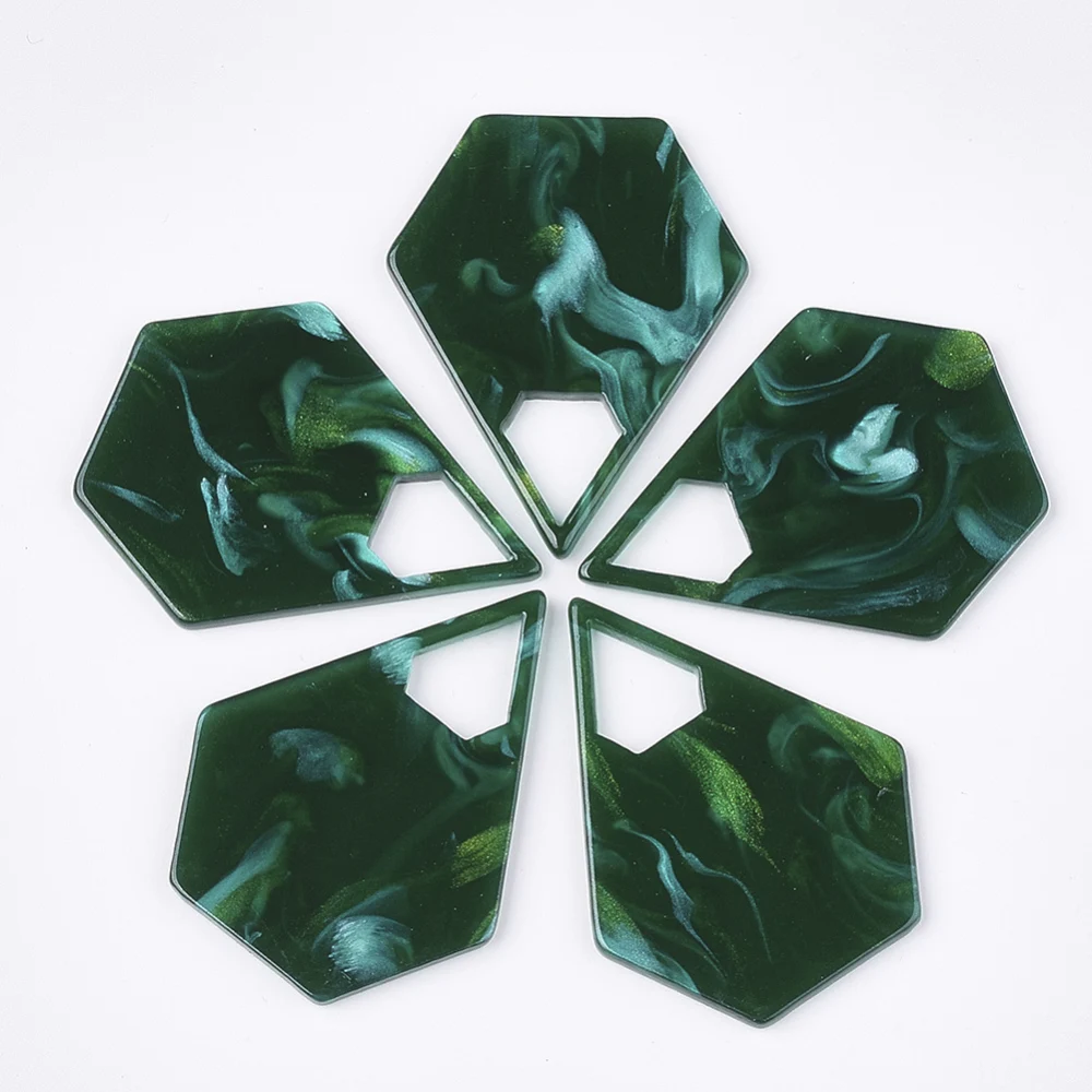 

5 ~ 10pc Cellulose Acetate(Resin) Pendants Pentagon Triangle Teardrop Dark Green 41.5x32.5x2mm Hole: 11x10mm