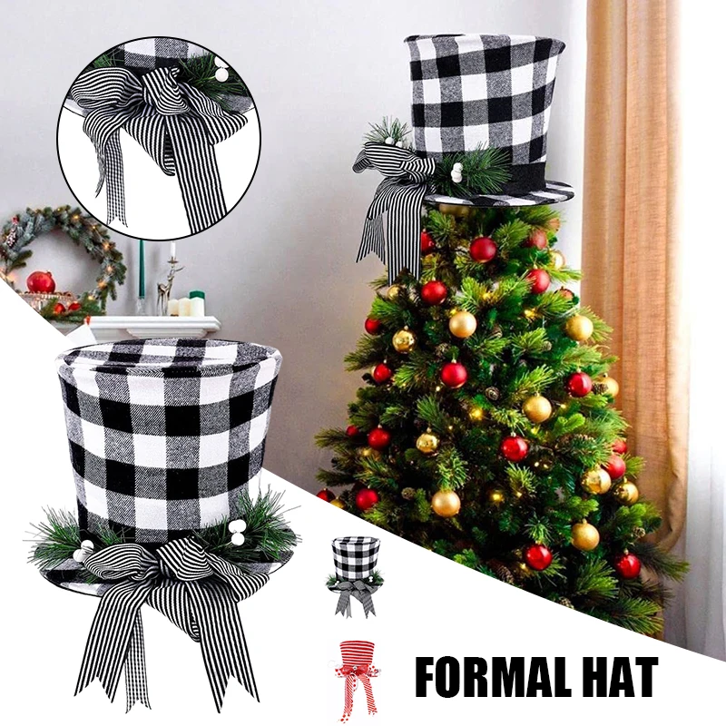 

Топпер для рождественской елки, шляпа с классическими полосками и лентой с бантом, складная Рождественская шляпа, украшение для спальни
