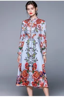 zuoman women spring autumn elegant floral dress shirt high quality long vintage party robe femme designer a line vestidos