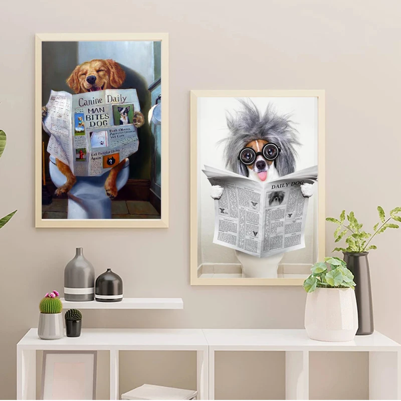 Картина на холсте с забавными животными улыбка собака газета картина стену