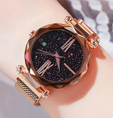 Женские часы со звездным небом стильные роскошные наручные цвета розового
