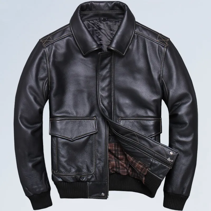 2020 Черная мужская кожаная куртка USAF Pilot европейский размер XXL шерстяное