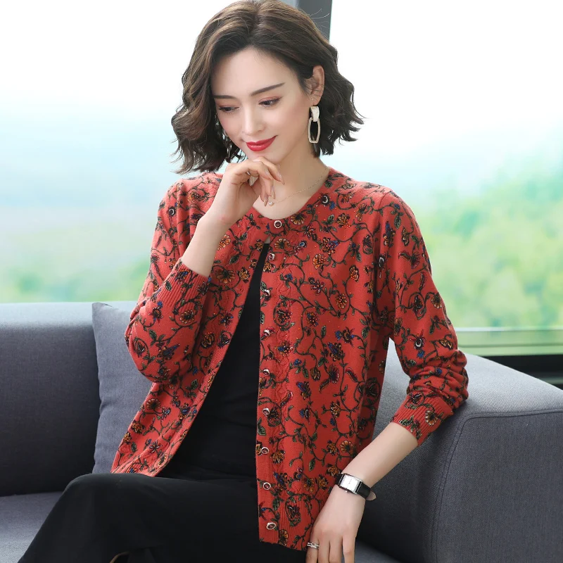 Женский вязаный кардиган YISU Свободный с цветочным принтом модным женский свитер