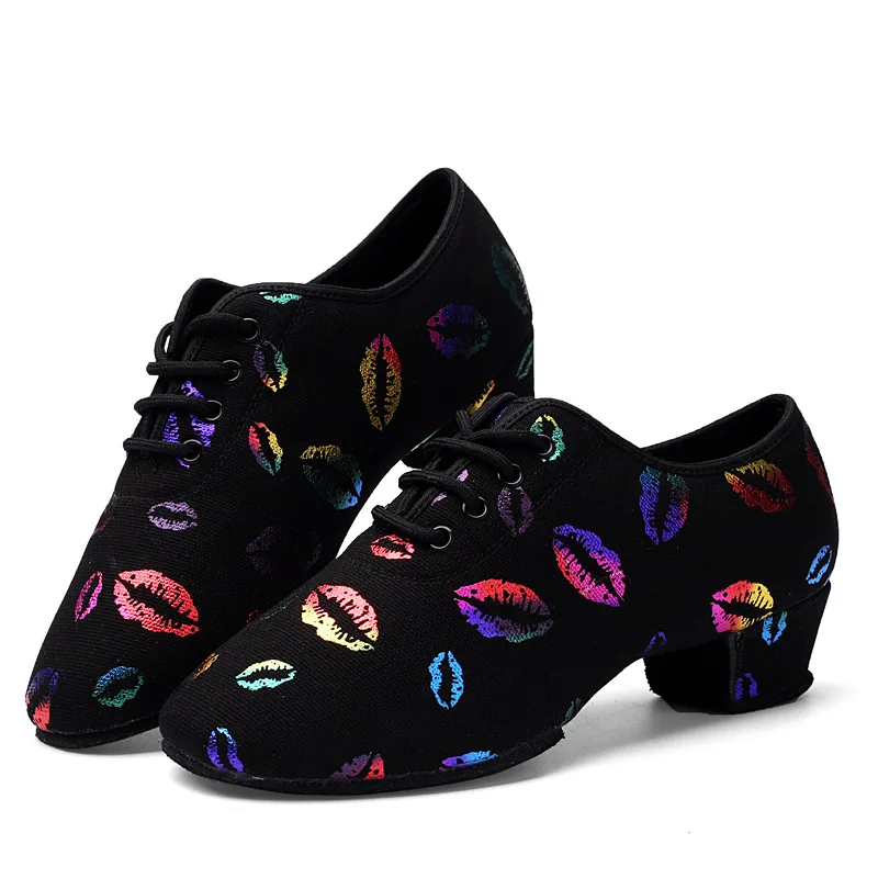 

Sneakers Latin Dance Shoes Women Teacher Shoes 5cm Heel colorful Lips Oxford Cloth Ballroom Salsa Dancing Shoes Girls Ladies