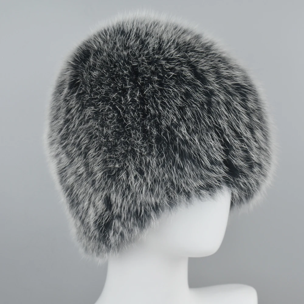 

2021 New Luxury 100% Natural Real Fox Fur Hat Women Winter Knitted Real Fox Fur Bomber Cap Girls Warm Soft Fox Fur Beanies Hats