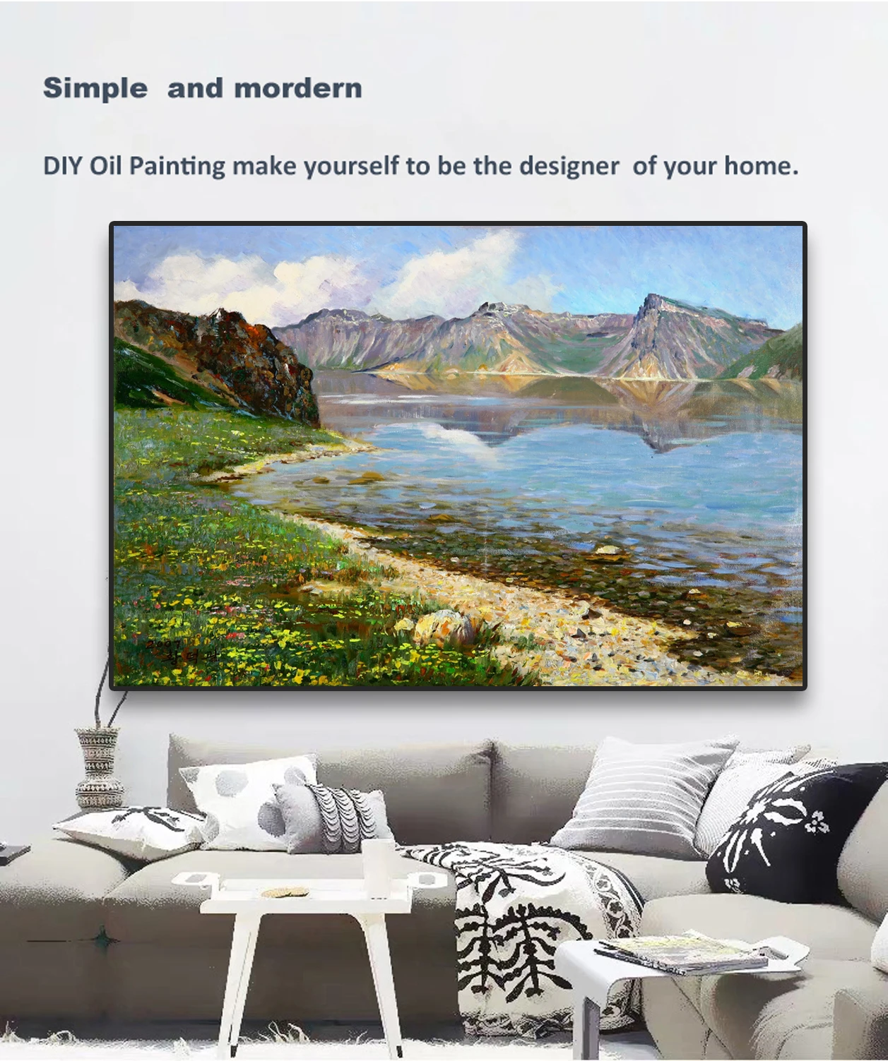 Green grass by the sea DIY Oil Painting Paint Number Kit for Adults Kids Arts Craft Home Wall Decor 50x65cm | Дом и сад
