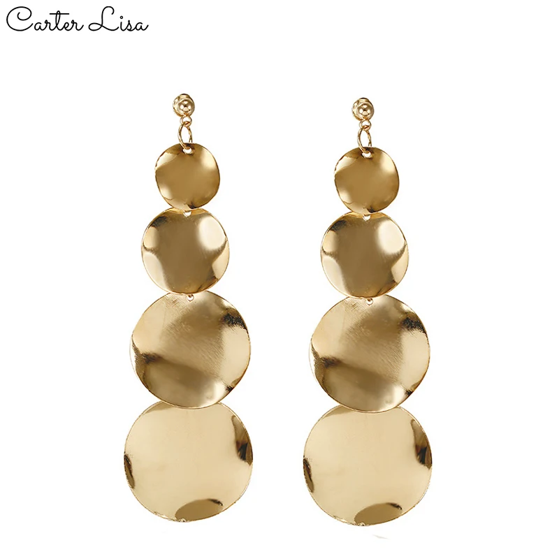 Carter Lisa металлические Длинные гладкие круглые геометрические подвески серьги