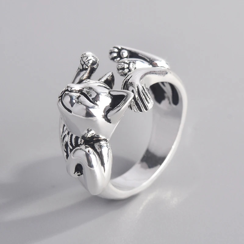 

Chic Cute Fortune Cat Shape Women Opening Rings Silver Color Dance Party Finger Ring Delicate Girl Gift New Fashion Jewelry