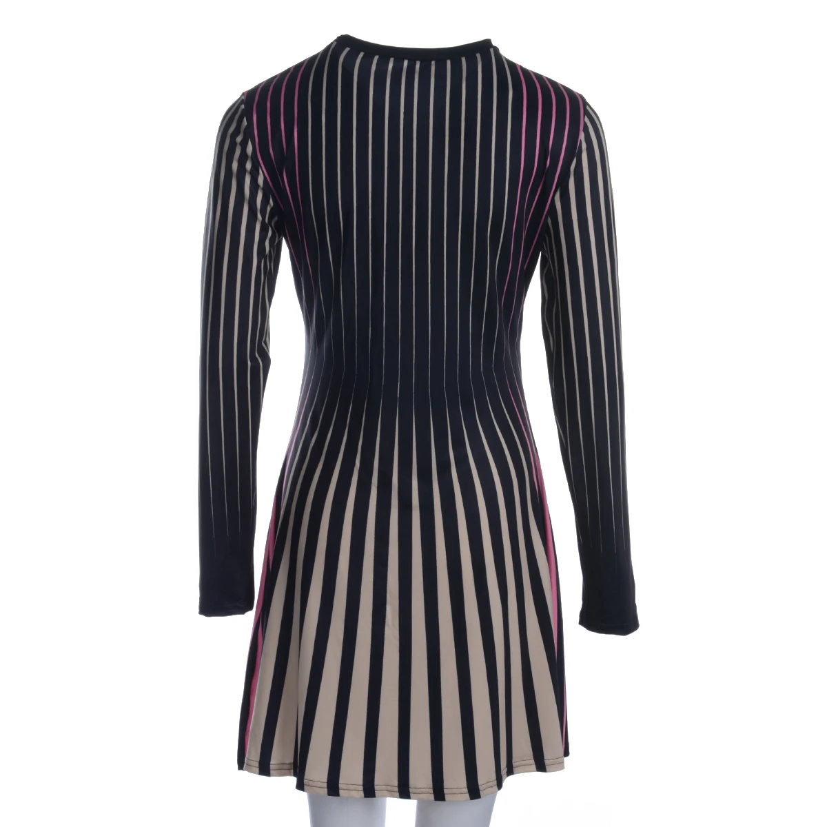 

Women Sexy Striped Printed Round Neck Long Sleeve Slim Spring Dress