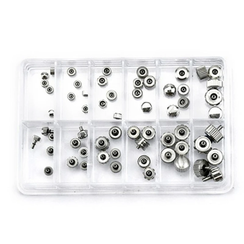 

60Pcs Watch Crown Chronograph Button Watch Replacement Accessories Kit Watch Repairing Tool for Watchmakers