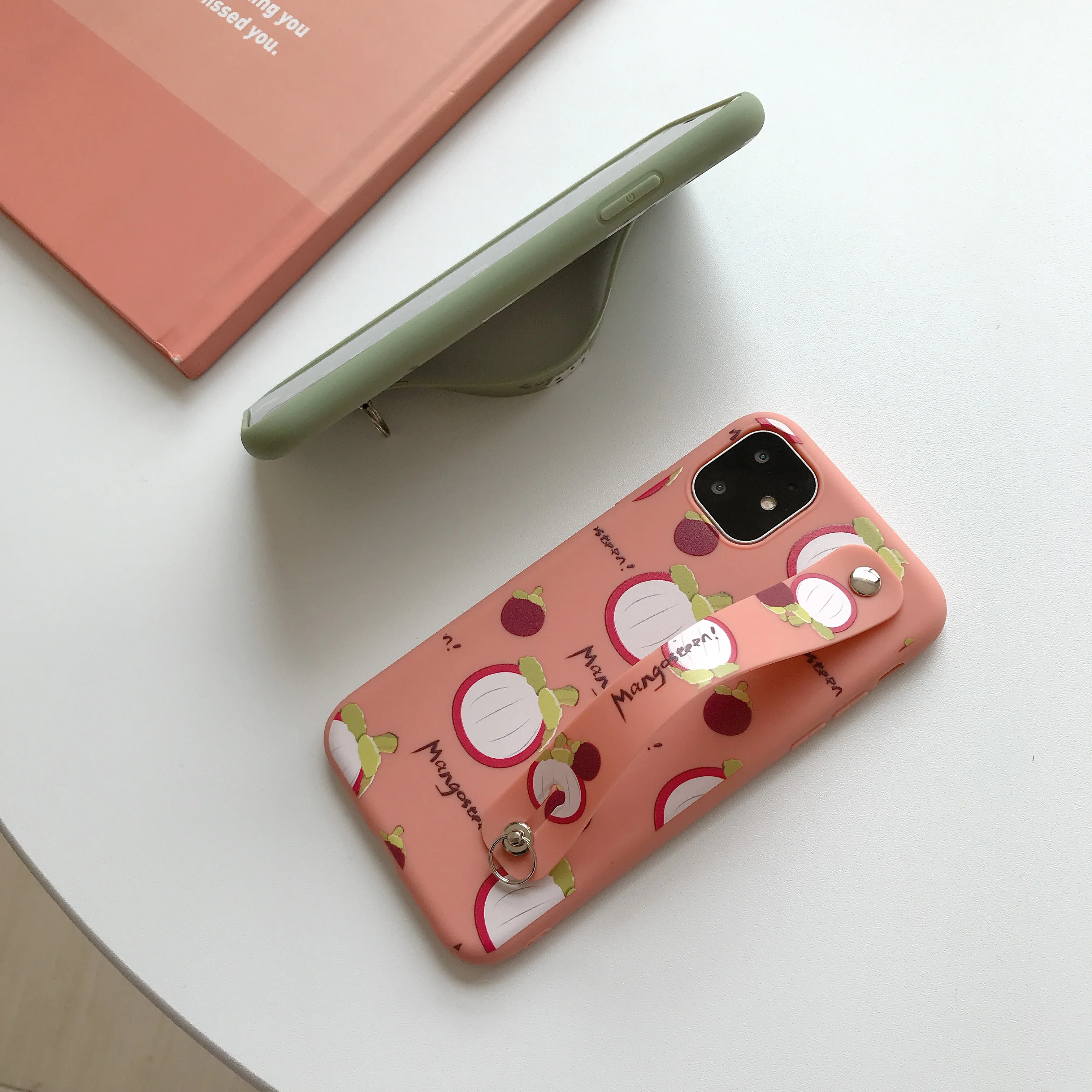 Suitable for IPhone11 XS MAX XR X 8 7plus 6s Soft Protective Sleeve Bracket Wristband Stylish Cute Mangosteen Phone Case |