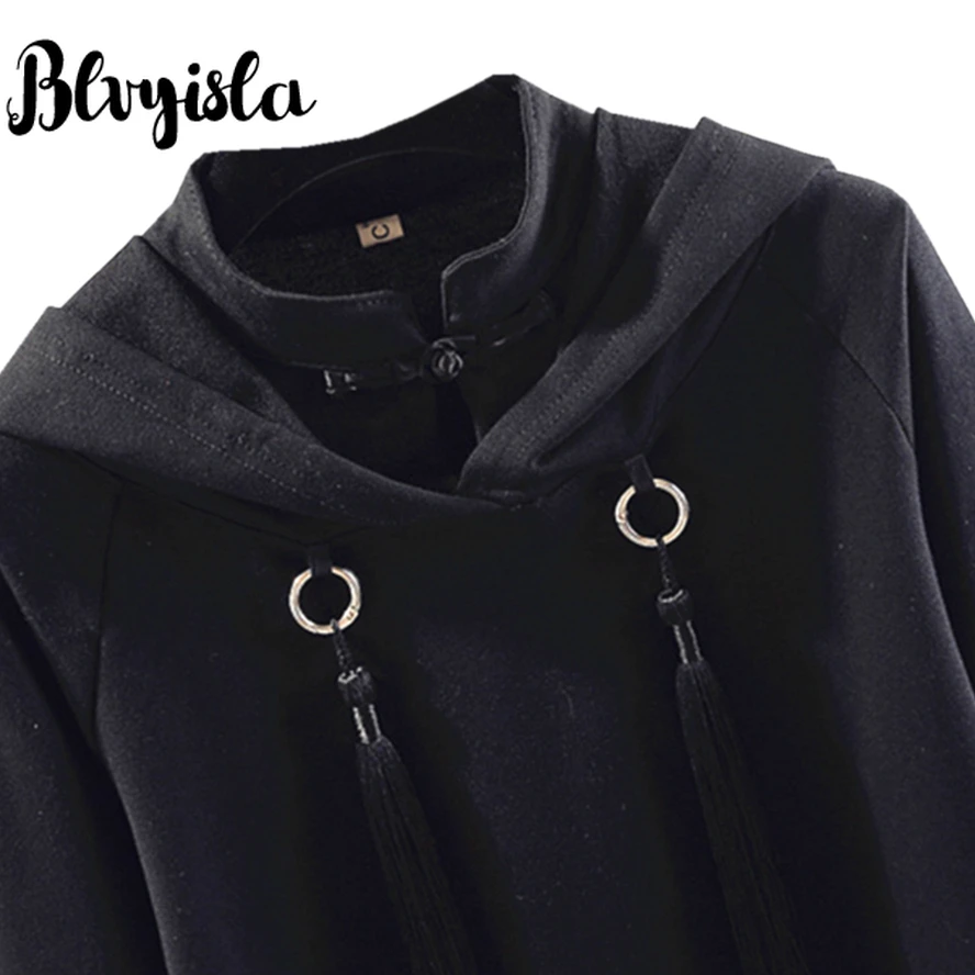 Blvyisla черные топы с капюшоном пикантные винтажные студенческие парные Панк Рубашки Готический китайский стиль Короткие harajuku Топ