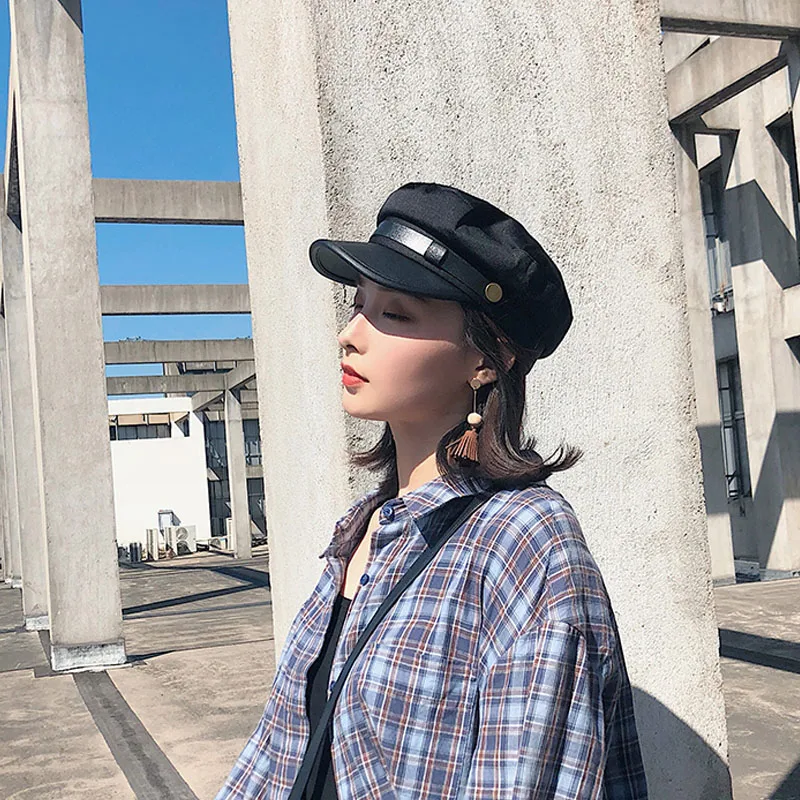 Осенне зимняя восьмиугольная военная шапка из искусственной кожи 2020 Матросская