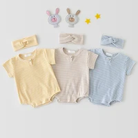 7894 newborn baby clothes striped baby romper summer 2021 baby girl one piece clothes boy romper onesies with hair band