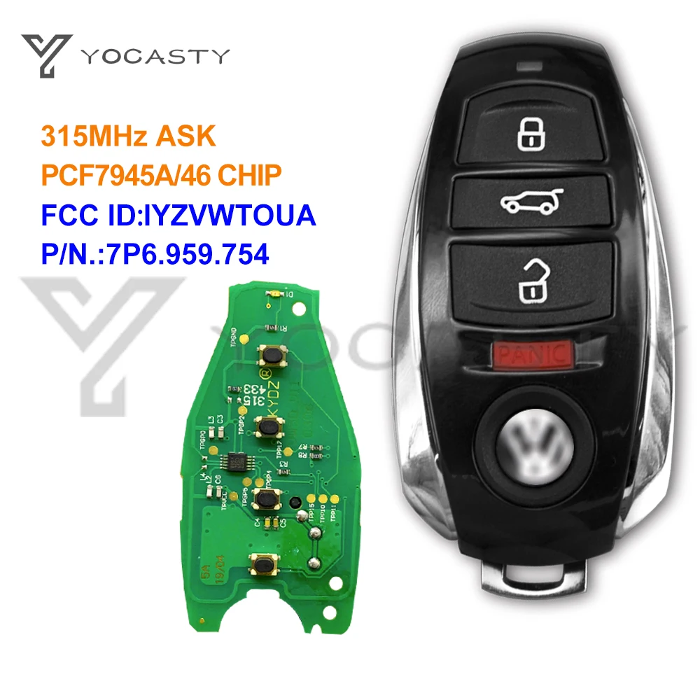 Умный дистанционный Автомобильный ключ yocпластика 315 МГц Fob 7P6 959 754 IYZVWTOUA для Volkswagen