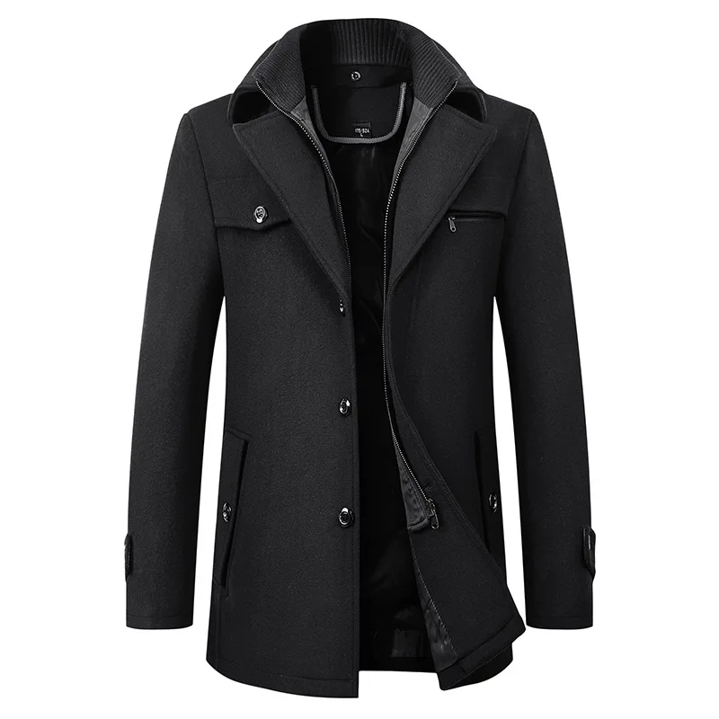 

Winter New Men Solid Wool Blend Coats Fashion Brand Men Long Wool Coat Double Collar Thick Wool Blend Overcoat Male