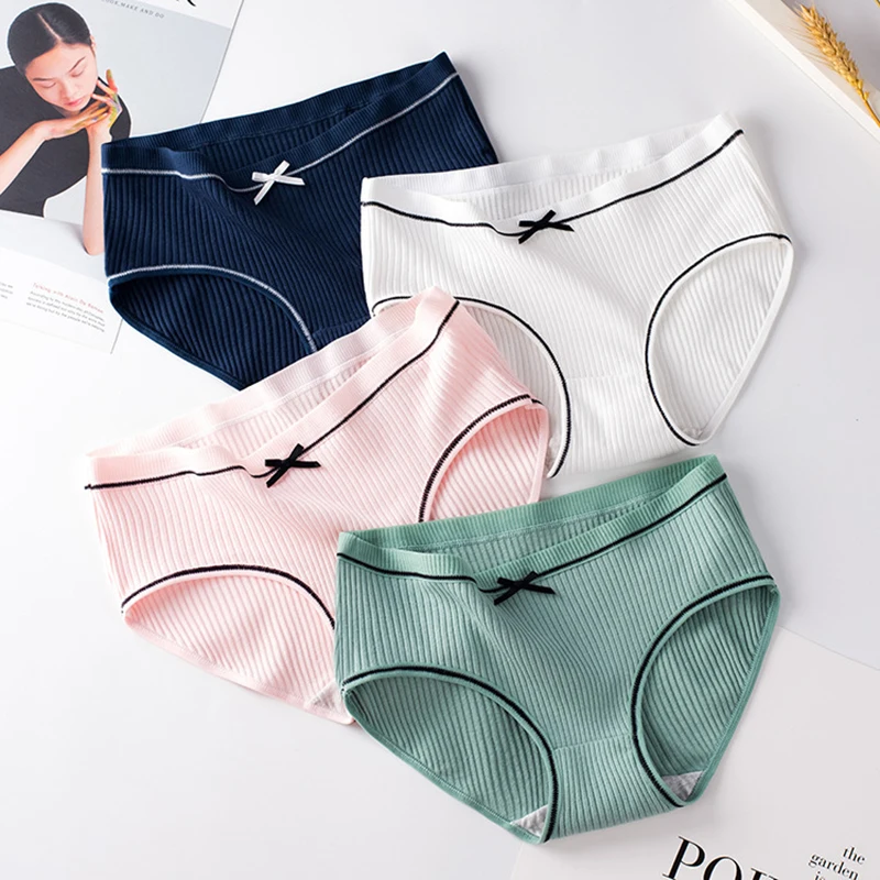 

Fashion New Breathable Briefs Cotton Multicolor Underpants Mid-Rise Cute Bow Ladies Briefs Large Size Elastic Panties For Women